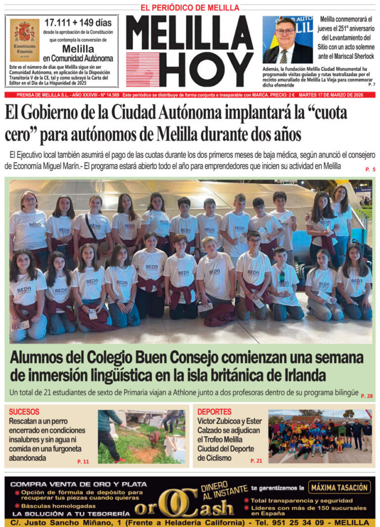 Portada del periódico Melilla Hoy del 17 de marzo de 2026
