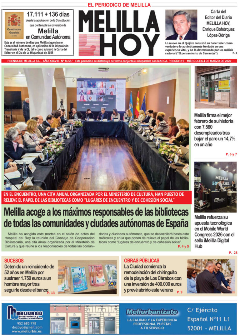 Portada del periódico Melilla Hoy del 4 de marzo de 2026