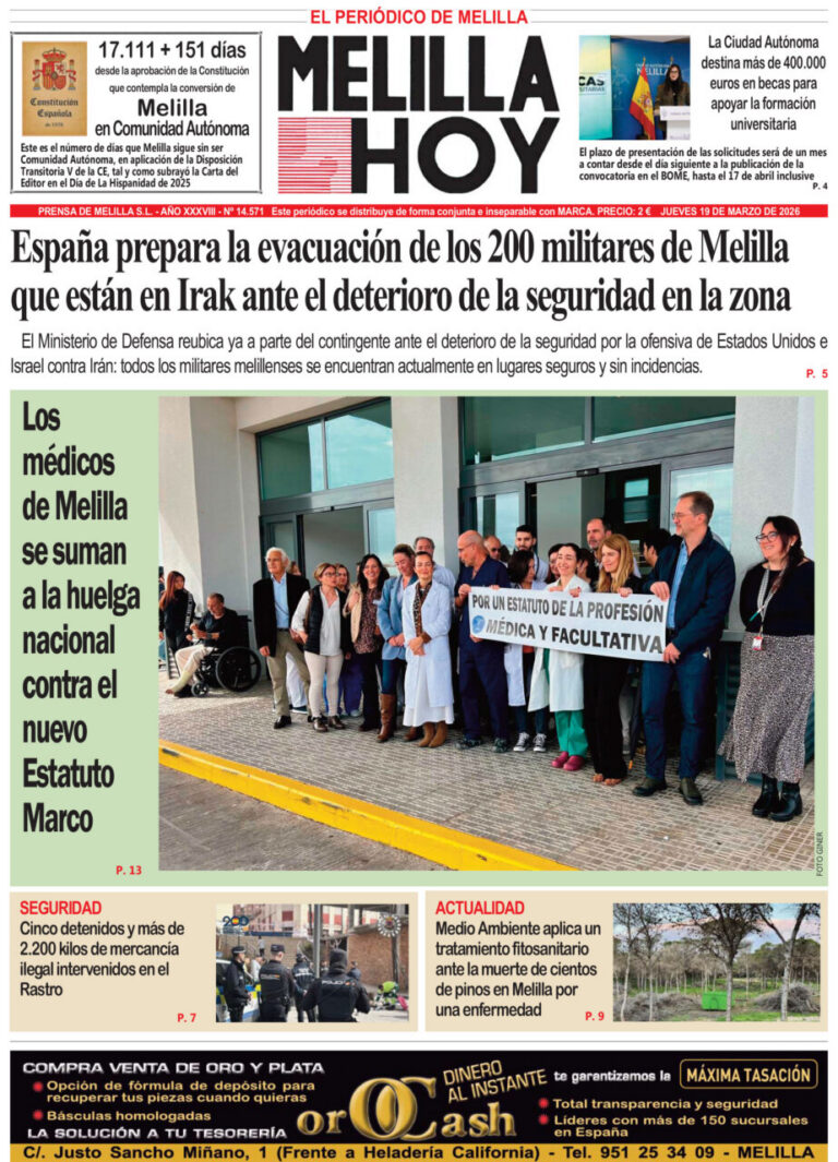 Portada del periódico Melilla Hoy del 19 de marzo de 2026
