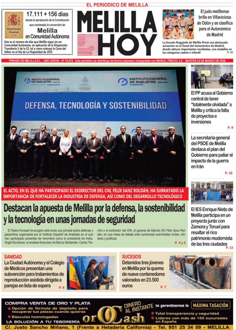 Portada del periódico Melilla Hoy del martes 24 de marzo de 2026