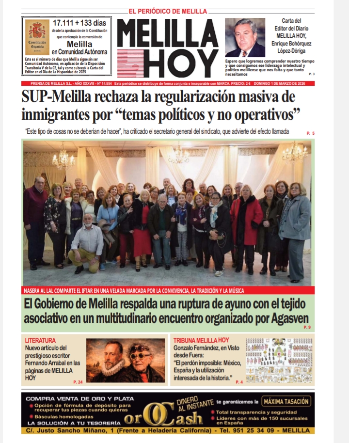 Portada del periódico Melilla Hoy del 1 de marzo de 2026 con noticias locales.