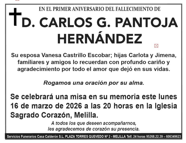 Anuncio del primer aniversario del fallecimiento de Carlos G. Pantoja Hernández.