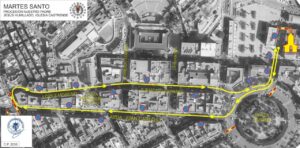 Mapa del recorrido de la procesión de El Humillado en Melilla