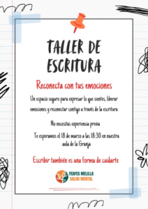 Cartel del taller de escritura para reconectar con emociones