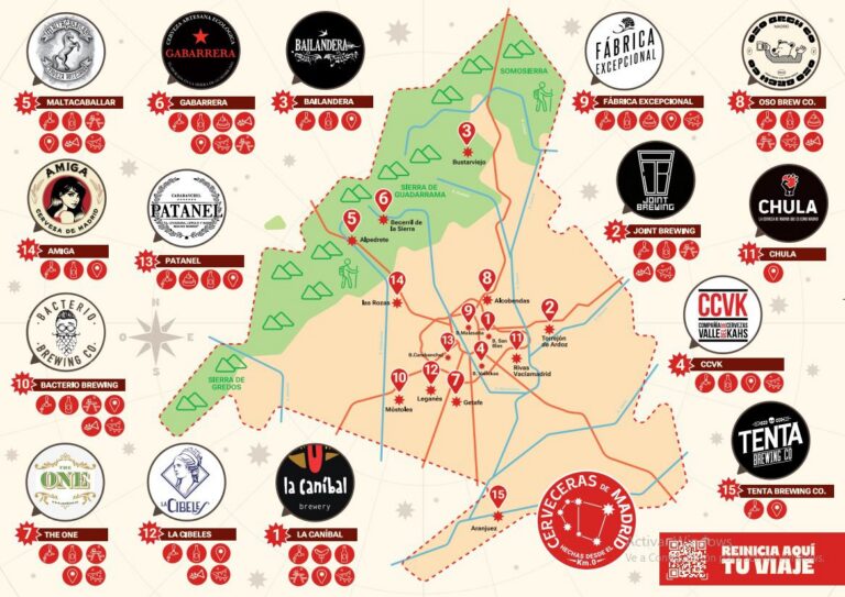 Mapa de cerveceras artesanas en la Comunidad de Madrid