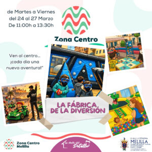 Cartel promocional de la Zona Centro con actividades para niños.