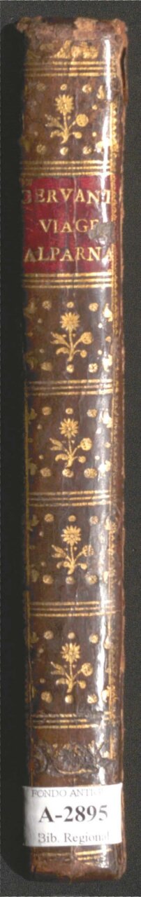 Lomo de un libro antiguo de la obra Numancia de Cervantes