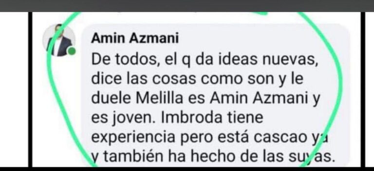 Comentario de Amin Azmani en redes sociales sobre la gestión política en Melilla.
