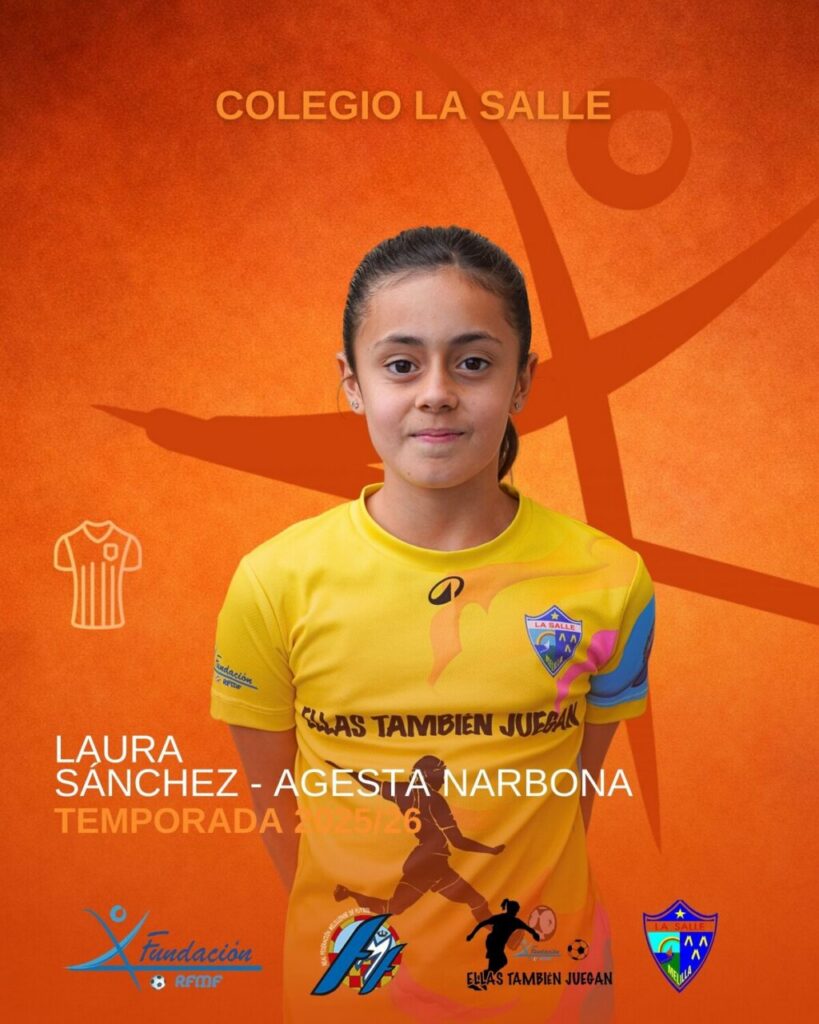 Laura Sánchez con camiseta amarilla del Colegio La Salle en evento deportivo