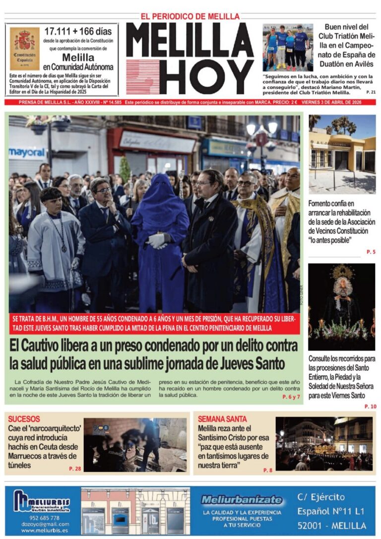 Portada del diario Melilla Hoy del 3 de abril de 2026