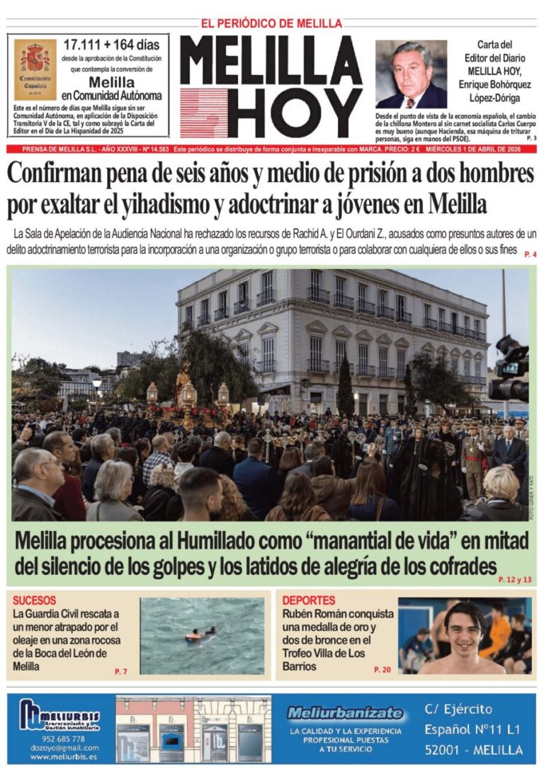 Portada del periódico Melilla Hoy del 1 de abril de 2026