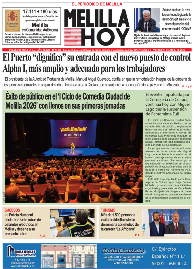 Portada del periódico Melilla Hoy del 17 de abril de 2026