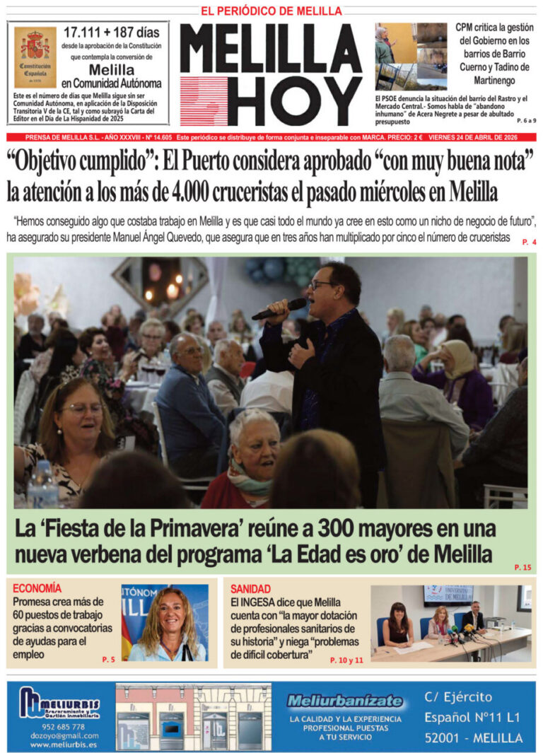 Portada del periódico Melilla Hoy del 24 de abril de 2026