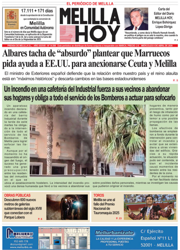 Portada del periódico Melilla Hoy del 8 de abril de 2026