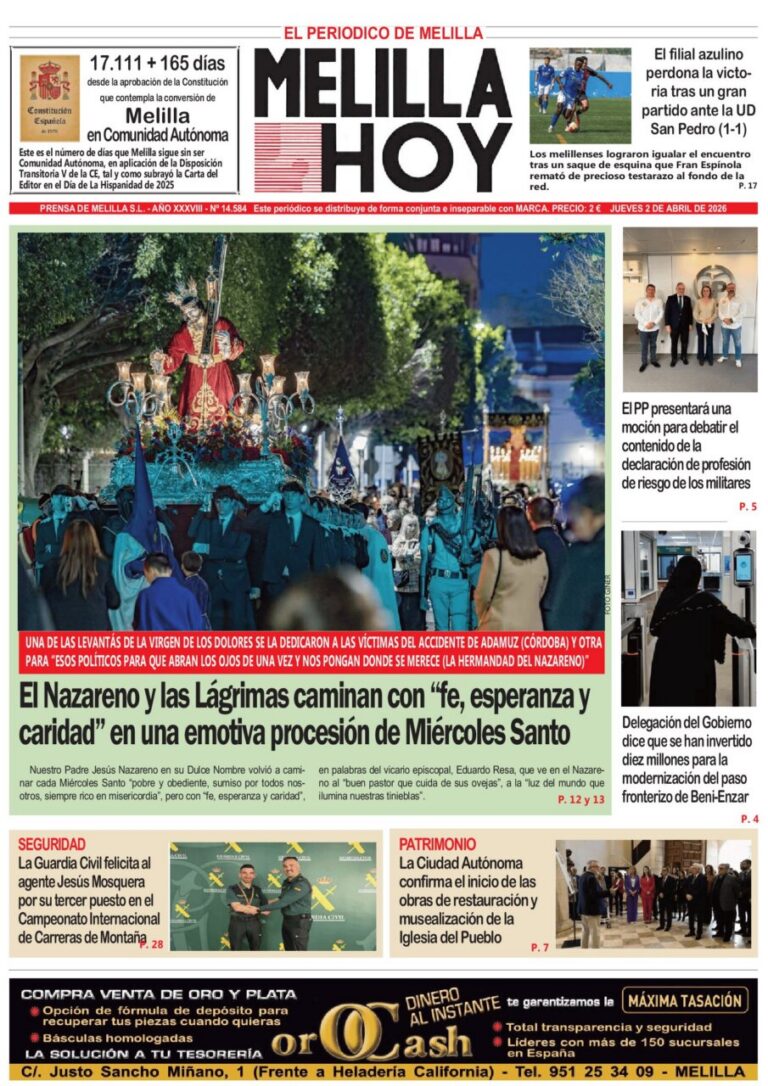 Portada del periódico Melilla Hoy del 2 de abril de 2026