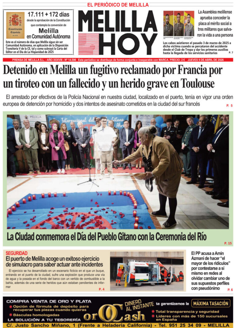 Portada del periódico Melilla Hoy del 9 de abril de 2026