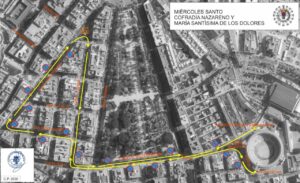 Mapa del recorrido de la procesión del Nazareno y María Santísima de los Dolores