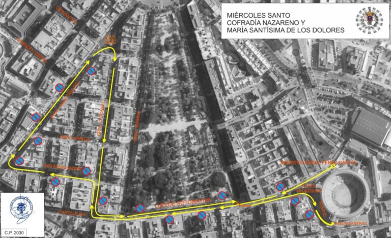 Mapa del recorrido de la procesión del Nazareno y María Santísima de los Dolores