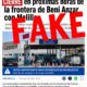 Screenshot of a news article about the Beni Anzar border closure with a large red 'FAKE' watermark across it, signaling misinformation.