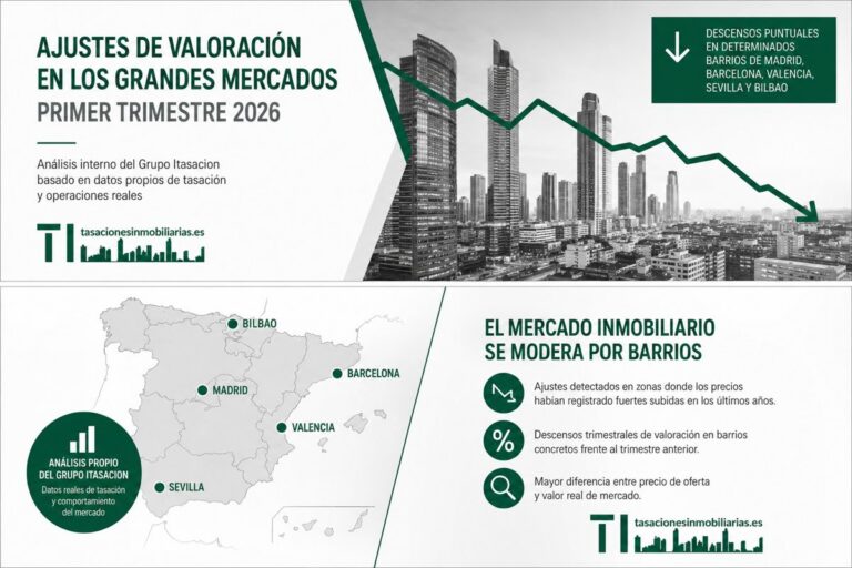 Gráfico sobre ajustes en la valoración del mercado inmobiliario en España 2026