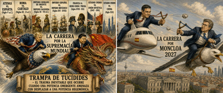 Ilustración sobre la carrera por la supremacía mundial entre potencias