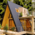 Casa prefabricada triangular de Amazon con diseño moderno y funcional.