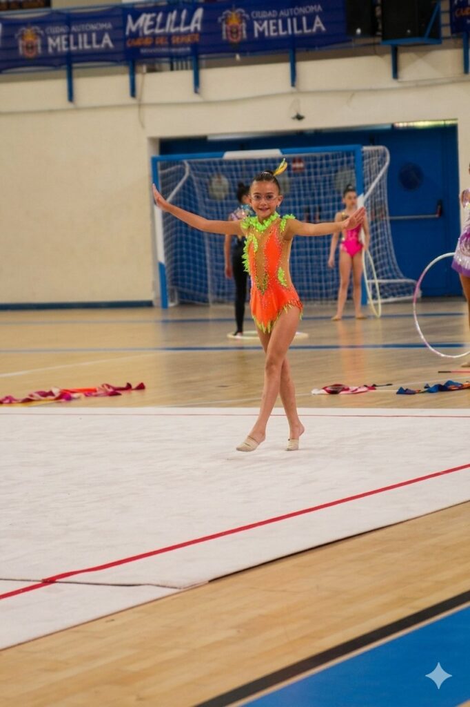 Niña realizando una rutina de gimnasia rítmica en el campeonato