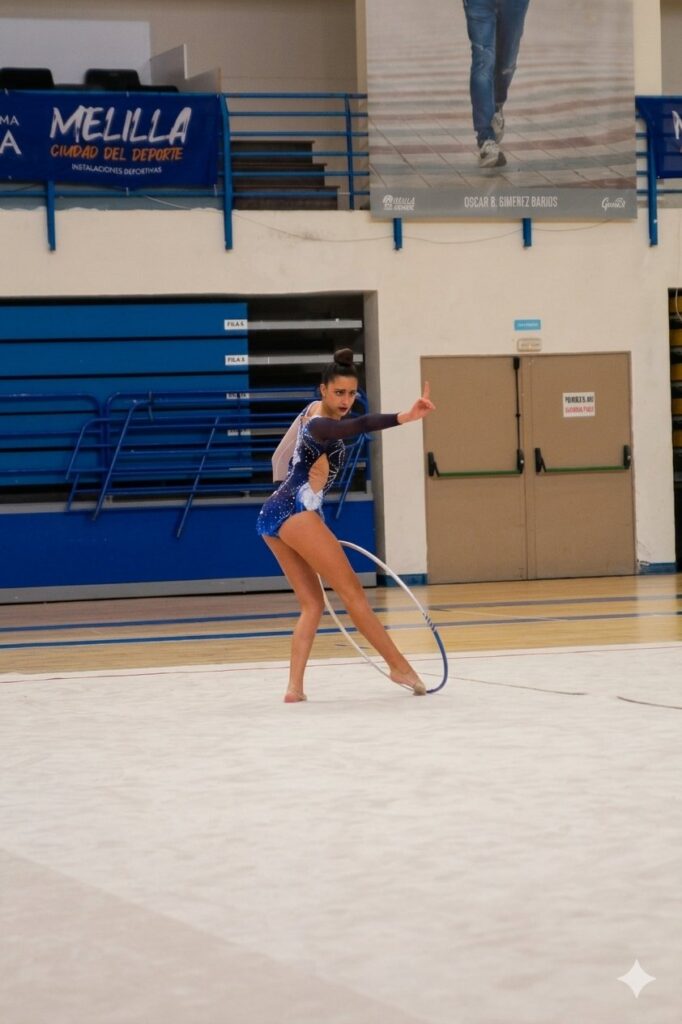 Gimnasta Alba Palomino realizando un ejercicio con aro en Melilla