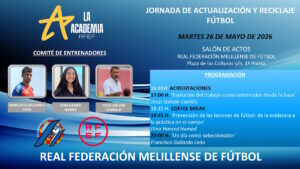 Cartel de jornada de actualización para entrenadores de fútbol en Melilla