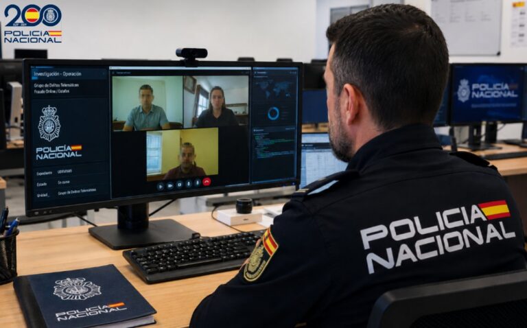 Agente de la Policía Nacional en videoconferencia sobre estafas digitales