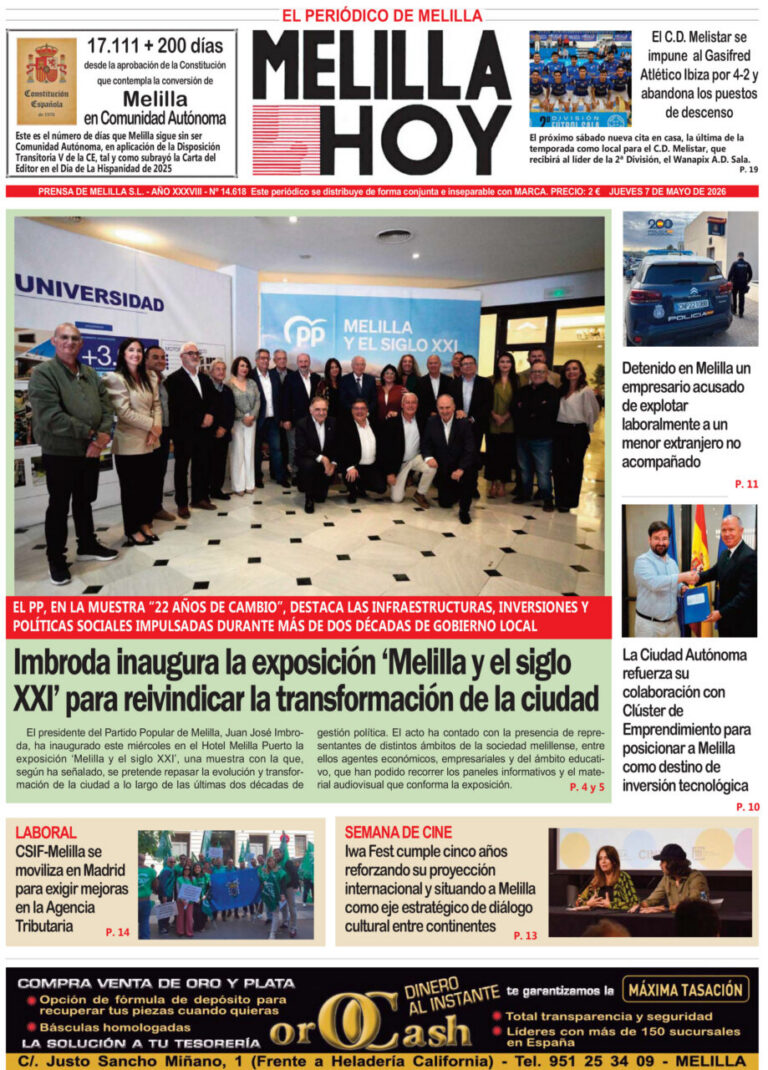 Portada del periódico Melilla Hoy del 7 de mayo de 2026