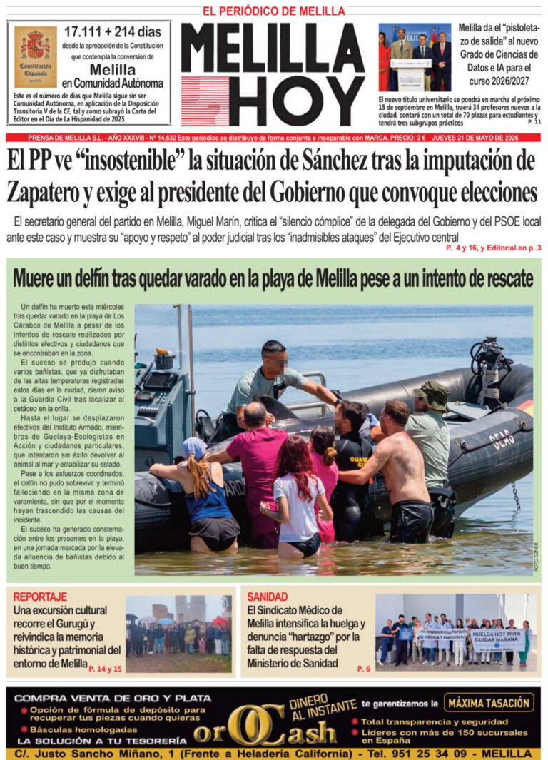 Portada del periódico Melilla Hoy del 21 de mayo de 2026
