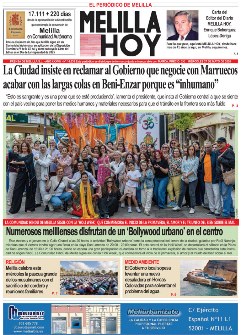 Portada del periódico Melilla Hoy del 27 de mayo de 2026