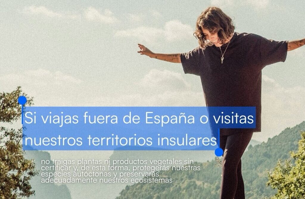 Mujer en la naturaleza con mensaje sobre protección de plantas
