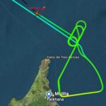 Mapa de vuelo mostrando la trayectoria de un avión sobre Melilla