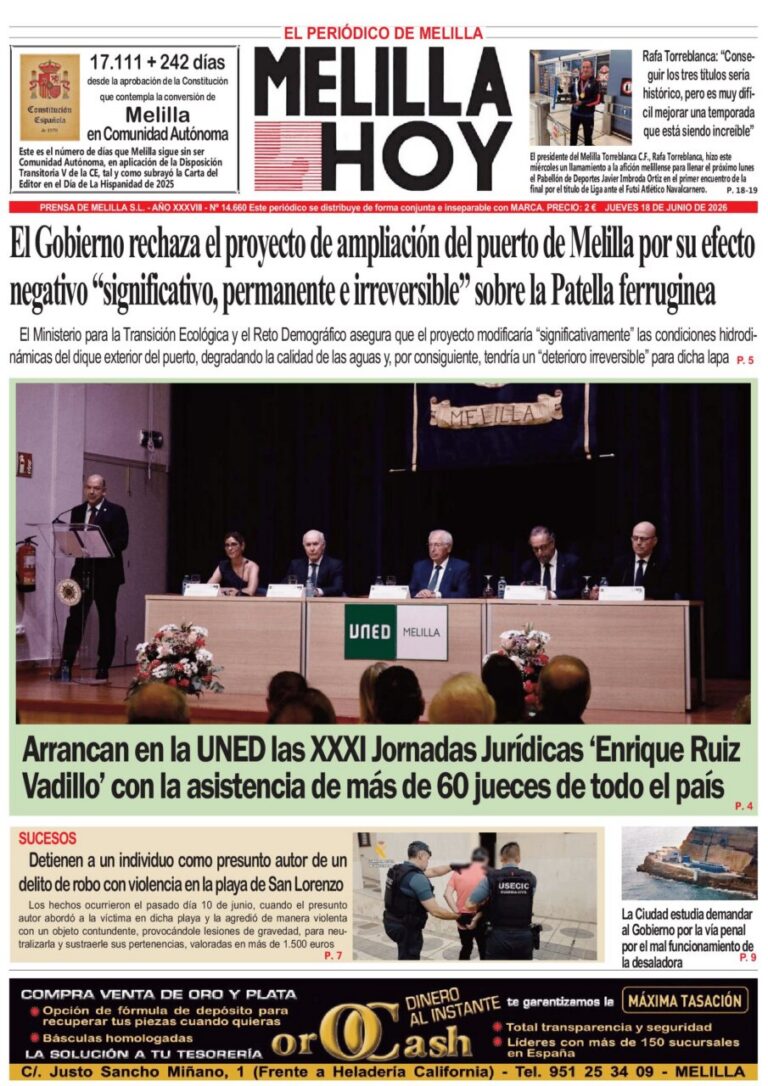 Portada del periódico Melilla HOY del 18 de junio de 2026