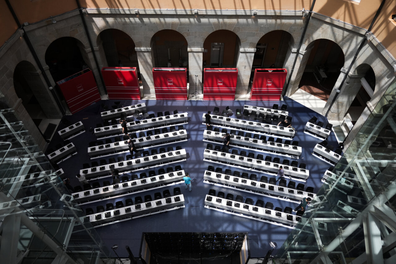 Vista del Centro Internacional de Prensa preparado para la visita del Papa en Madrid.