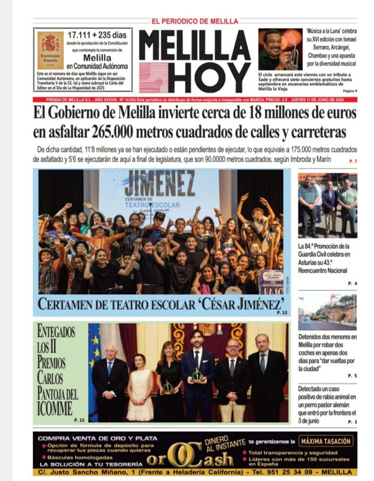 Portada del periódico Melilla Hoy del 11 de junio de 2026