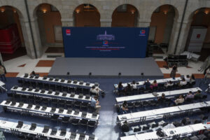 Vista del Centro Internacional de Prensa durante la visita papal en Madrid