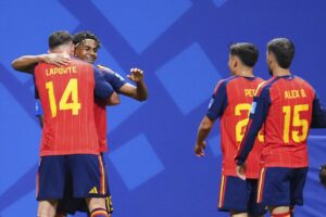 Jugadores de la selección española celebrando un gol en el Mundial 2026