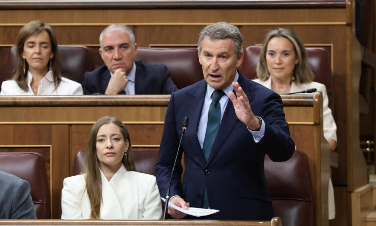 Alberto Núñez Feijóo hablando en el Parlamento durante un debate político