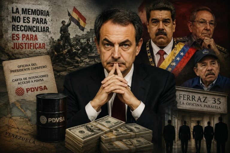 José Luis Rodríguez Zapatero con símbolos de Venezuela y dinero en la imagen