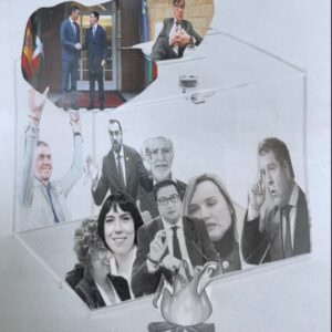 Collage of diverse professionals inside a transparent box, symbolizing collaboration and decision-making.