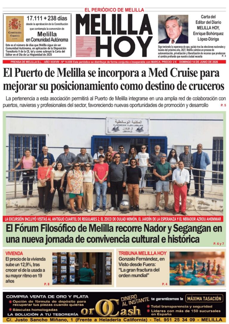 Portada del periódico Melilla Hoy del 14 de junio de 2026