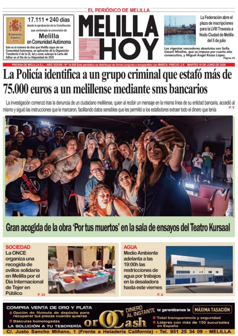 Portada del periódico Melilla Hoy del 16 de junio de 2026