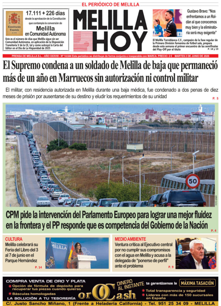 Portada del periódico Melilla Hoy del 2 de junio de 2026