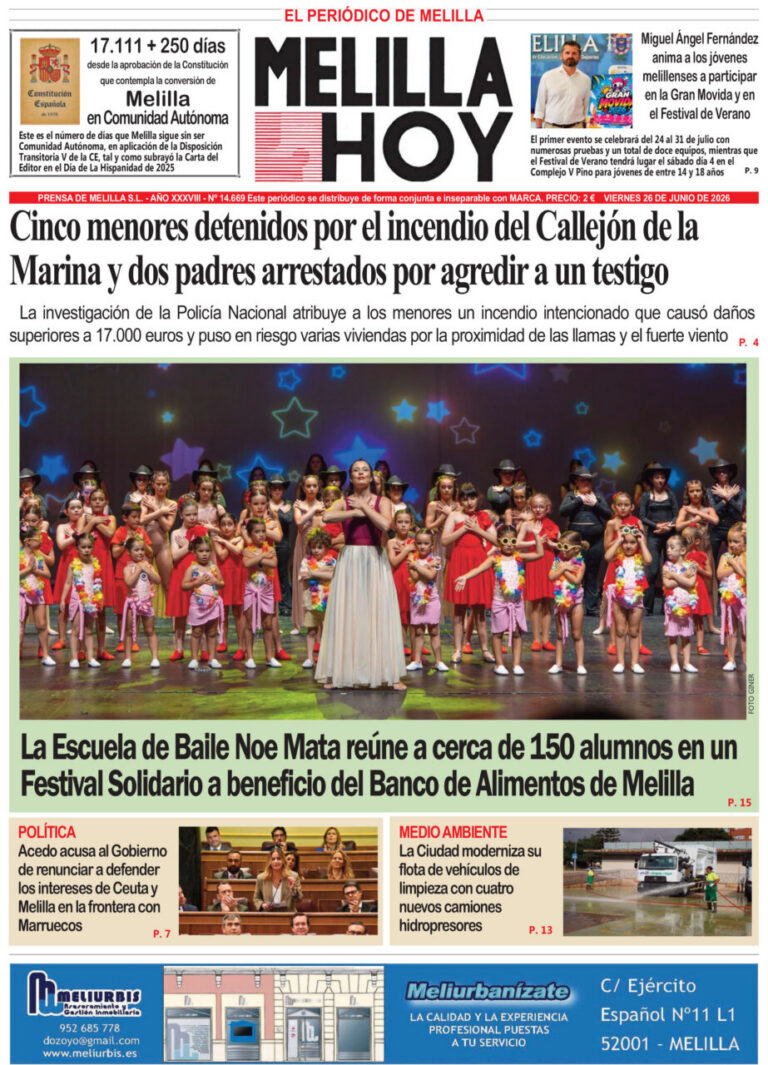 Portada del periódico Melilla Hoy del 26 de junio de 2026