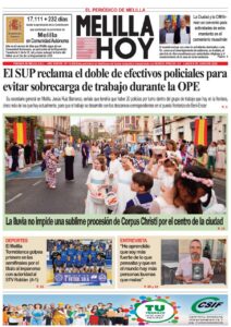 Portada del periódico Melilla Hoy del 8 de junio de 2026