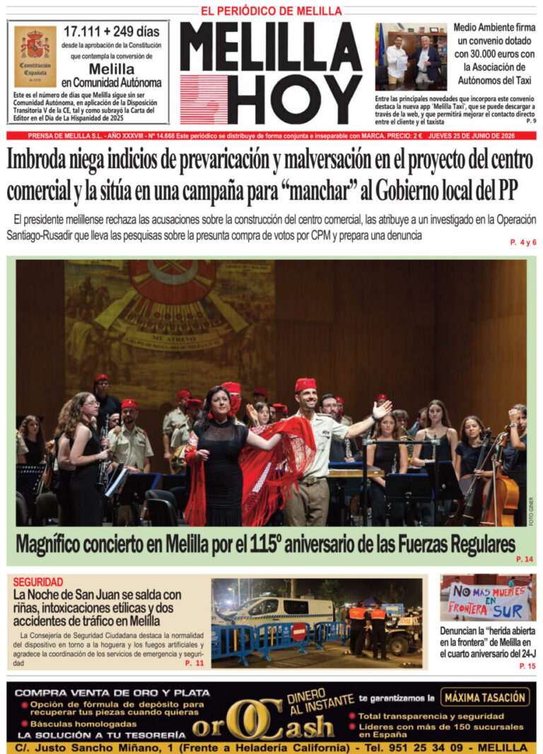 Portada del periódico Melilla Hoy del 25 de junio de 2026