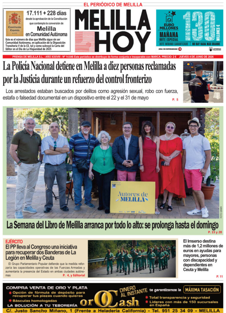 Portada del periódico Melilla Hoy del 4 de junio de 2026
